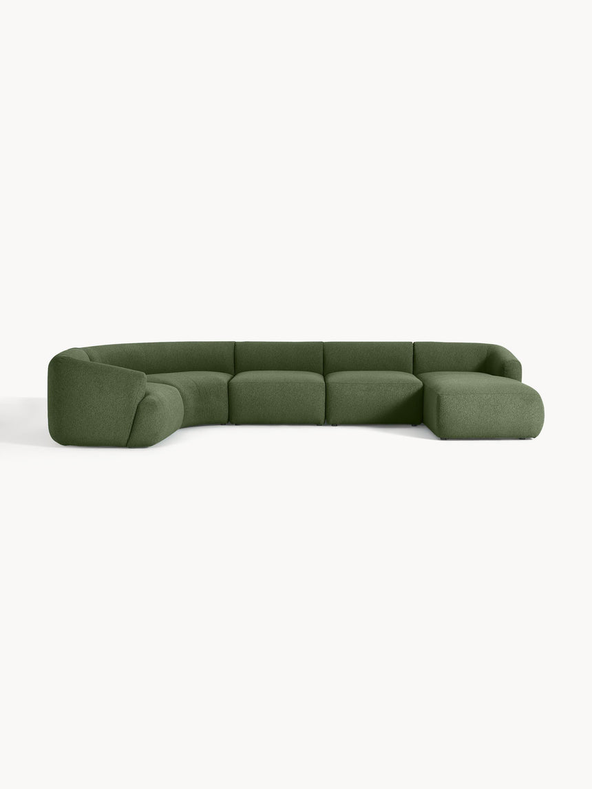 Modern Big Köşe Koltuk Koyu Yeşil Bukle