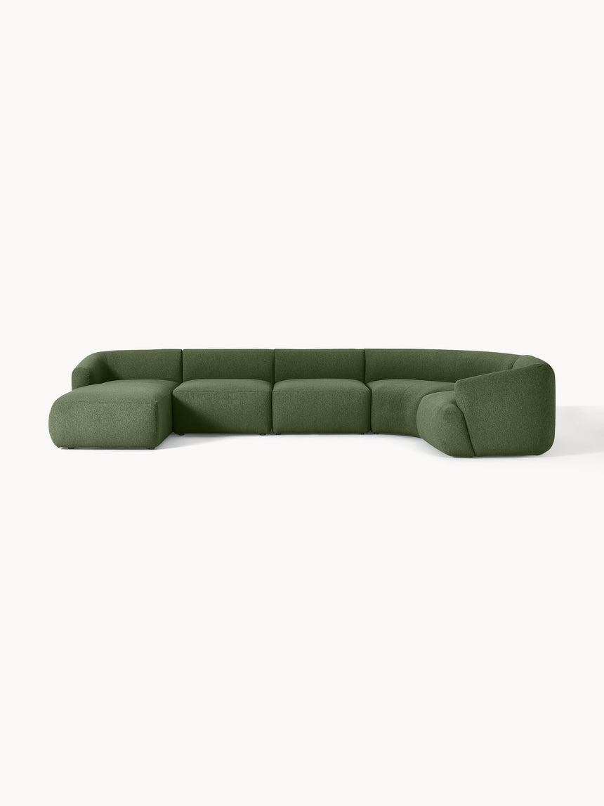 Modern Big Köşe Koltuk Koyu Yeşil Bukle