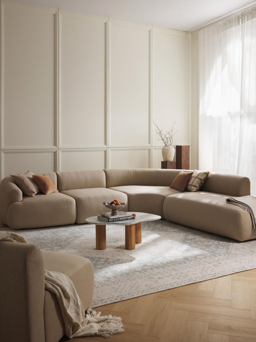 Modern Large Köşe Koltuk Bej Dokuma Kumaş