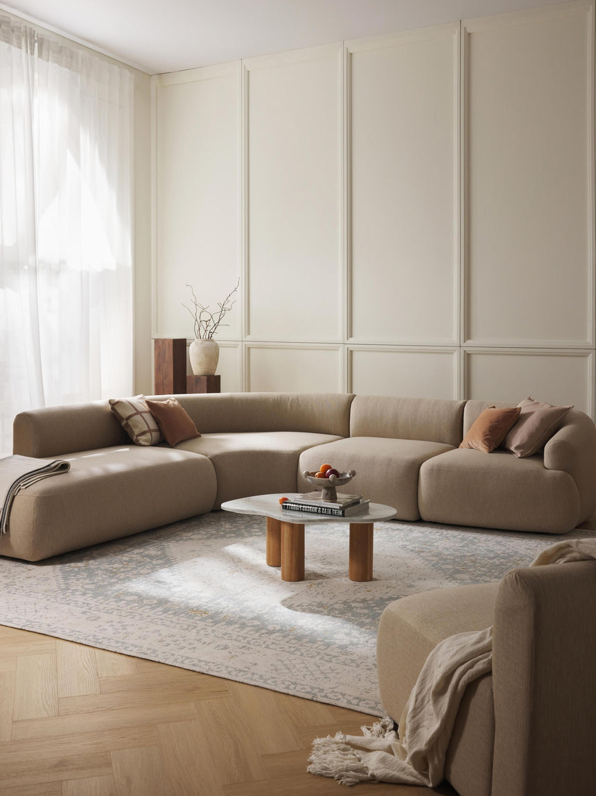 Modern Large Köşe Koltuk Bej Dokuma Kumaş