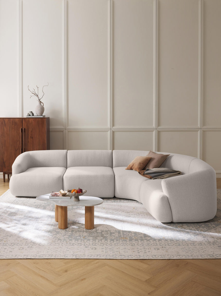 Modern Plus Köşe Koltuk Kırık Beyaz Dokuma Kumaş