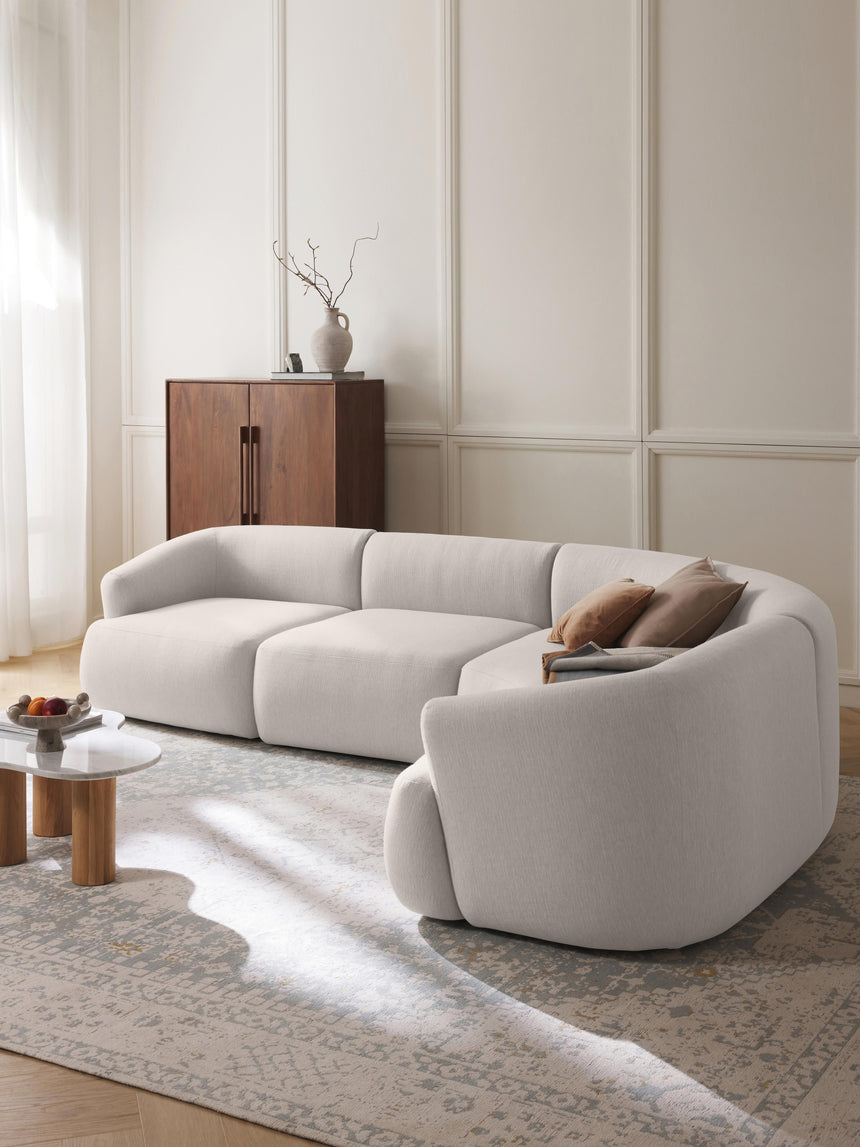 Modern Plus Köşe Koltuk Kırık Beyaz Dokuma Kumaş
