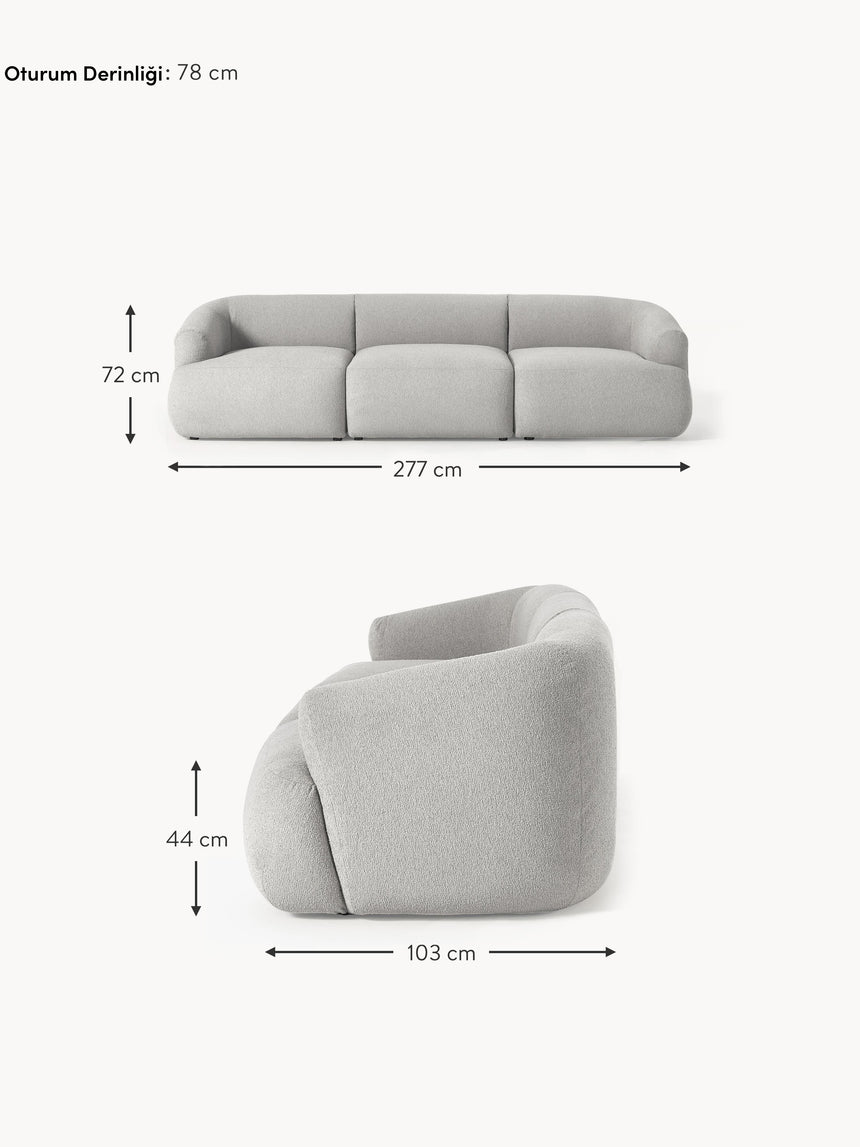 Modern Üçlü Koltuk Açık Gri Bukle