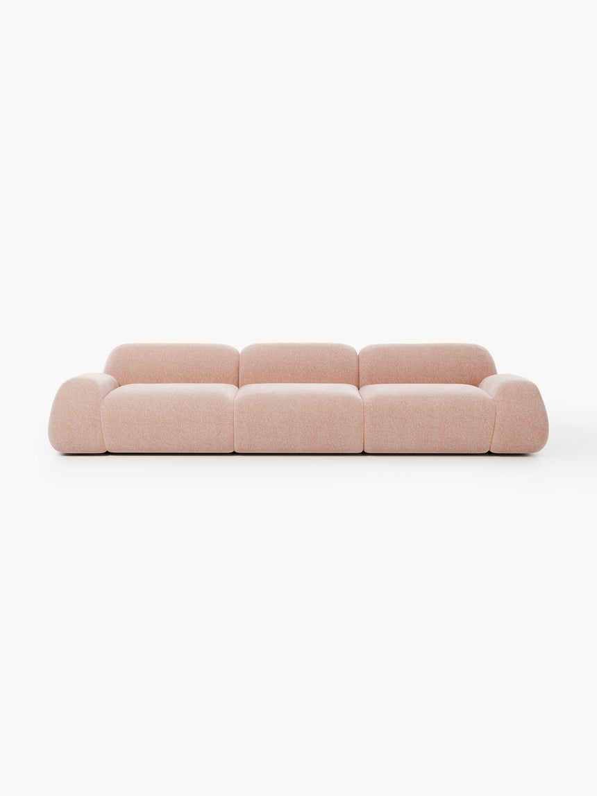 Prag Dörtlü Koltuk Açık Pembe Dokuma Kadife, modern dörtlü koltuk tasarımı, açık pembe renk, minimalistik görünüm.